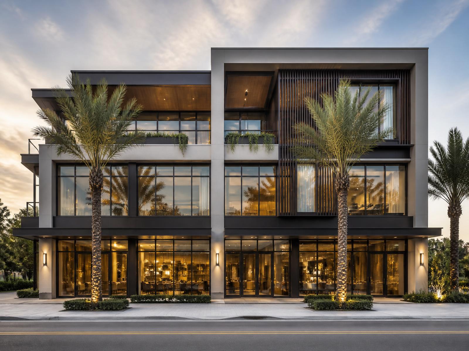 Completed impact storefront and window package on a modern mixed-use commercial building
